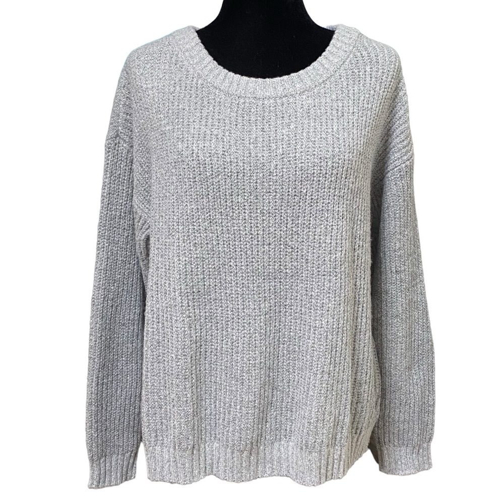 Evri Gray Ribbed Knit Crewneck Pullover Sweater Size 1X Minimalist Cozy